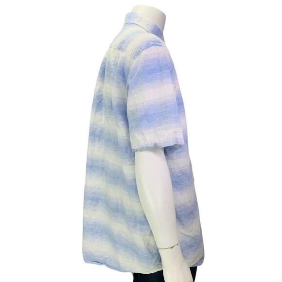 Southern Marsh Mens Richard Dress Shirt Linen Lines Blue Short Sleeve Size 2X - Picture 6 of 12